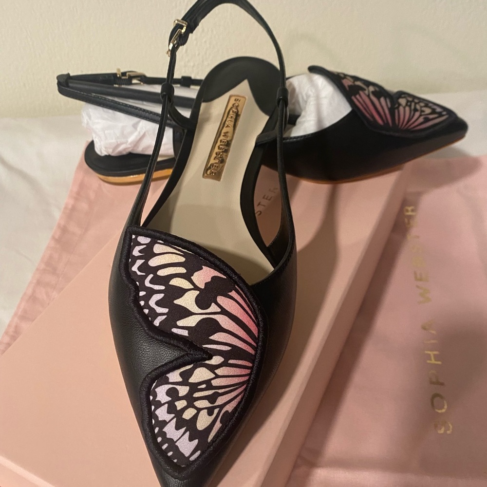 Designer Shoes Sophia Webster Butterfly Sling Back Embroidery Black Flat 6